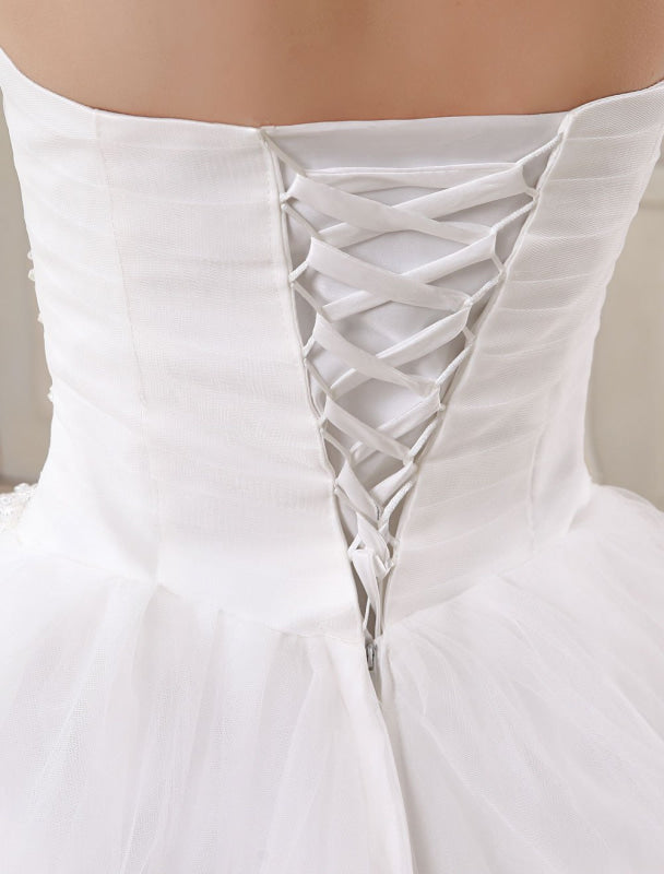 Ivory Princess Wedding Dresses Ball Gown Bridal Dress Strapless Sweetheart Lace Beaded Pleated Wedding Gown