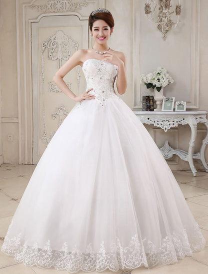 Ivory Princess Wedding Dresses Ball Gown Bridal Dress Strapless Sweetheart Lace Beaded Pleated Wedding Gown