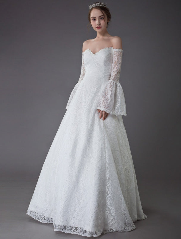 Princess Wedding Dresses Lace Off The Shoulder Long Sleeve A Line Floor Length Bridal Gown Exclusive