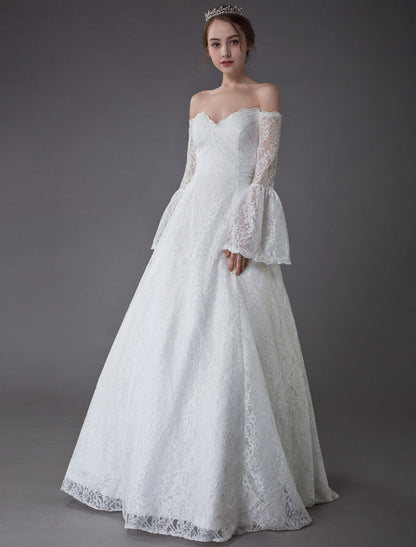 Princess Wedding Dresses Lace Off The Shoulder Long Sleeve A Line Floor Length Bridal Gown Exclusive