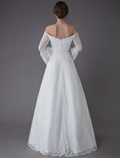 Princess Wedding Dresses Lace Off The Shoulder Long Sleeve A Line Floor Length Bridal Gown Exclusive