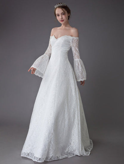 Princess Wedding Dresses Lace Off The Shoulder Long Sleeve A Line Floor Length Bridal Gown Exclusive