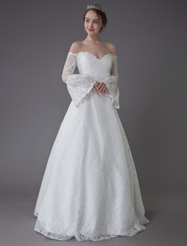 Princess Wedding Dresses Lace Off The Shoulder Long Sleeve A Line Floor Length Bridal Gown Exclusive