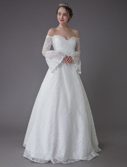Princess Wedding Dresses Lace Off The Shoulder Long Sleeve A Line Floor Length Bridal Gown Exclusive