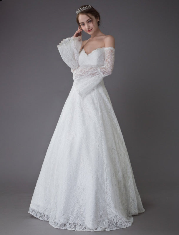 Princess Wedding Dresses Lace Off The Shoulder Long Sleeve A Line Floor Length Bridal Gown Exclusive
