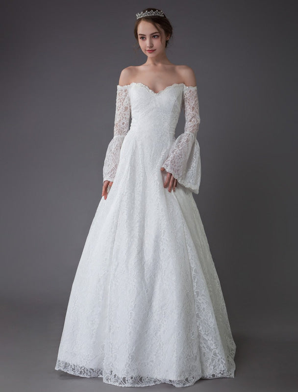 Princess Wedding Dresses Lace Off The Shoulder Long Sleeve A Line Floor Length Bridal Gown Exclusive