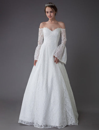 Princess Wedding Dresses Lace Off The Shoulder Long Sleeve A Line Floor Length Bridal Gown Exclusive