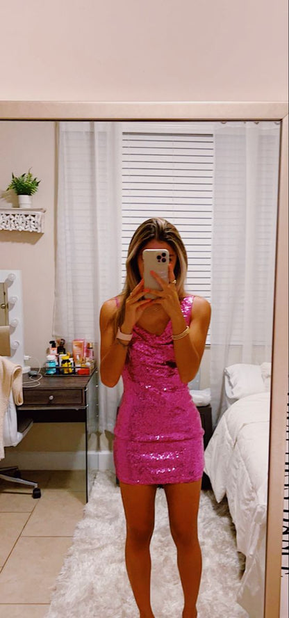 Sequins Fuchisa Short Homecoming Dress Birthday Party Dress c2923
