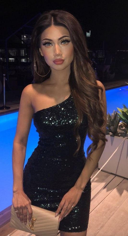 one shoulder dress with sequins party dress c3178