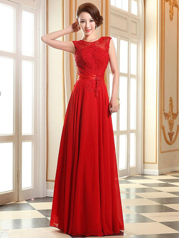Lace Applique Pink Prom Dresses Chiffon Evening Dresses Sleeveless Formal Gowns
