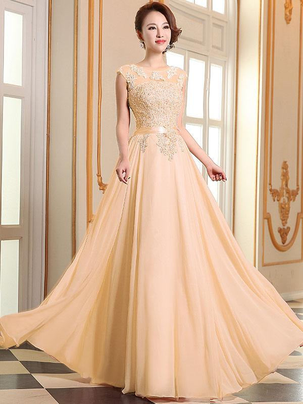 Lace Applique Pink Prom Dresses Chiffon Evening Dresses Sleeveless Formal Gowns