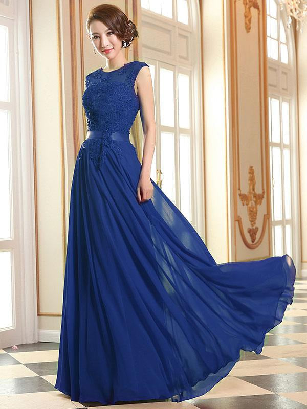 Lace Applique Pink Prom Dresses Chiffon Evening Dresses Sleeveless Formal Gowns