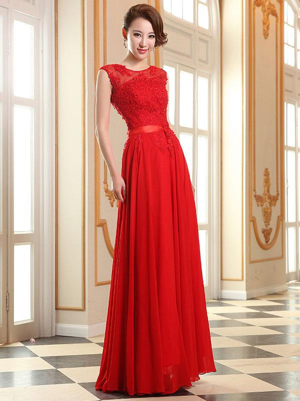 Lace Applique Pink Prom Dresses Chiffon Evening Dresses Sleeveless Formal Gowns