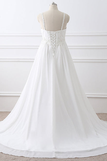 A-line Straps Empire Long White Bridesmaid Dress with Beads