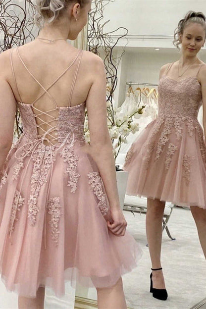 Red A-line Appliques Short Homecoming Dress