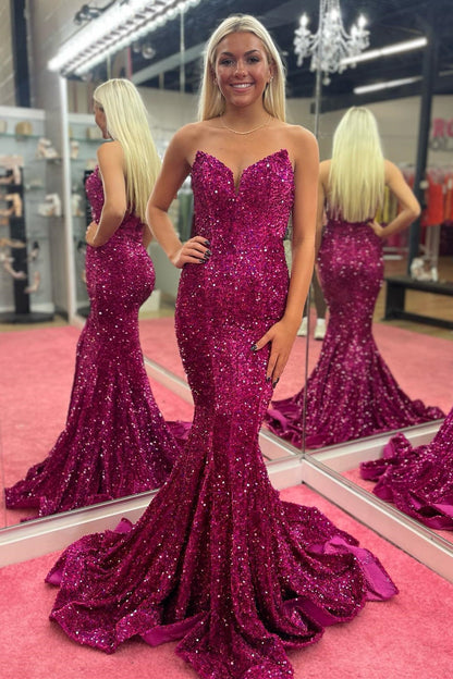 Trumpet Fuchsia Sequins Long Formal Dress