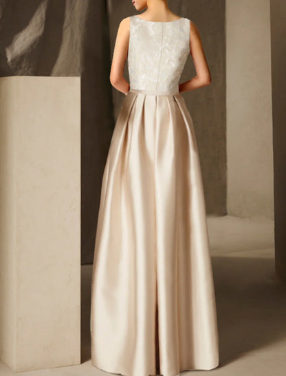 Aimishang A-Line Party Dress Empire Elegant Wedding Guest Formal Evening Dress Jewel Neck Sleeveless Floor Length Satin with Sash / Ribbon Pleats Appliques