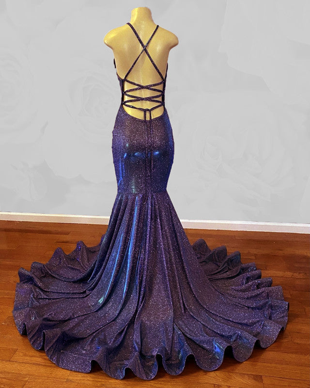 Iridescent Prom Dress Mermaid V-neck Open Back