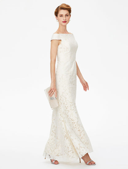Aimishang Sheath / Column Mother of the Bride Dress Elegant Off Shoulder Floor Length Lace Short Sleeve No with Lace