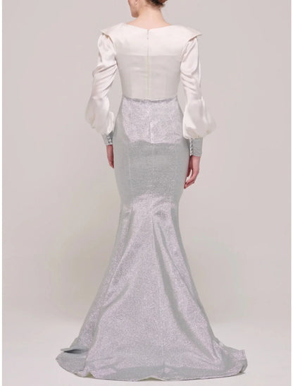 Aimishang Mermaid / Trumpet Mother of the Bride Dress Wedding Guest Party Scoop Neck Sweep / Brush Train Stretch Satin Long Sleeve with Bow(s) Ruching