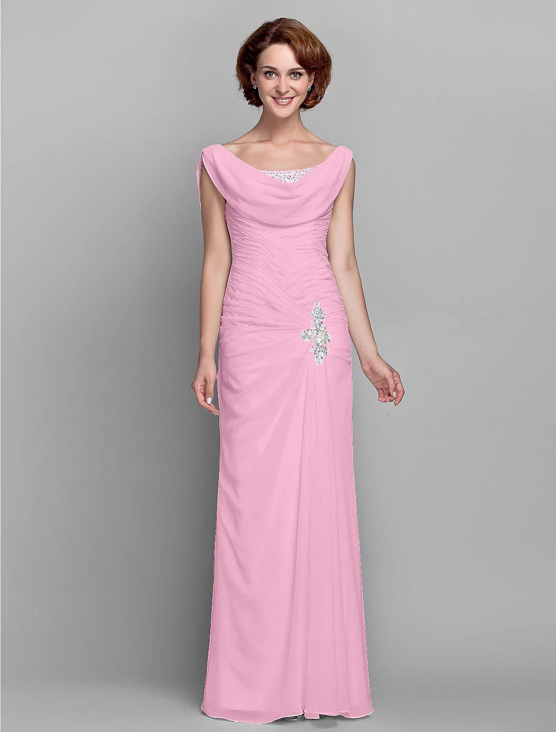 Aimishang Sheath / Column Mother of the Bride Dress Fall Wedding Guest Dresses Vintage Inspired Cowl Neck Floor Length Chiffon Sleeveless with Buttons Criss Cross Crystals
