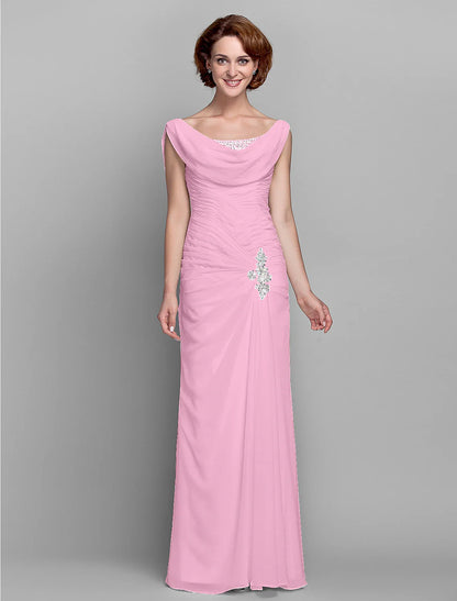 Aimishang Sheath / Column Mother of the Bride Dress Fall Wedding Guest Dresses Vintage Inspired Cowl Neck Floor Length Chiffon Sleeveless with Buttons Criss Cross Crystals