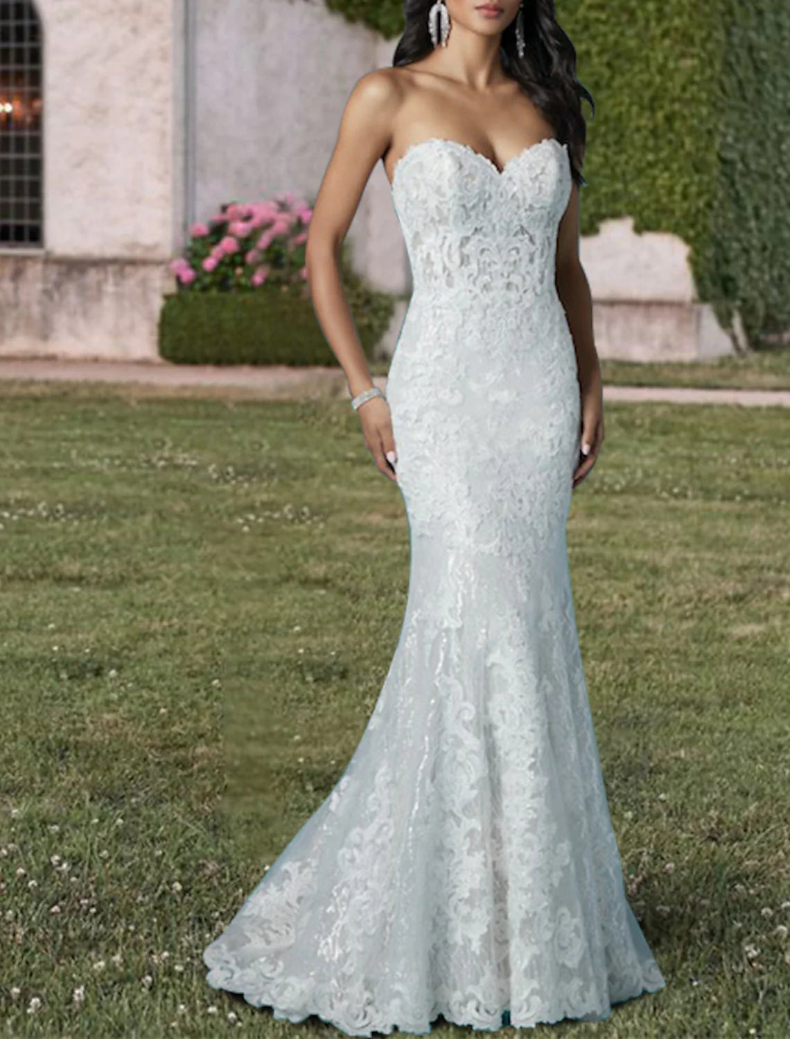 Aimishang Engagement Formal Wedding Dresses Two Piece Sweetheart Strapless Court Train Lace Bridal Gowns With Sequin Appliques