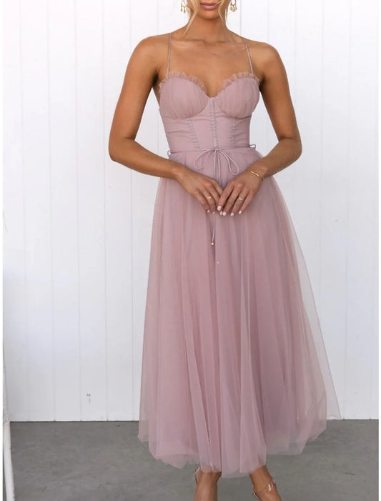 Women's Prom Dress Party Dress Homecoming Black Dress Corset Dress Long Dress Maxi Dress Black Pink Brown Sleeveless Pure Color Mesh Summer