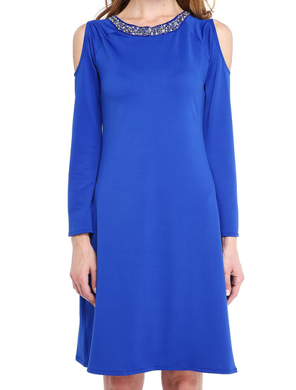 Aimishang Sheath / Column Mother of the Bride Dress Elegant Jewel Neck Knee Length Jersey Long Sleeve No with Beading
