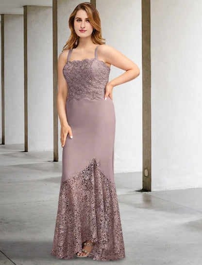 Aimishang  Two Piece A-Line Mother of the Bride Dresses Plus Size Hide Belly Curve Elegant Dress Formal Asymmetrical Sleeveless Square Neck Chiffon with Appliques Splicing