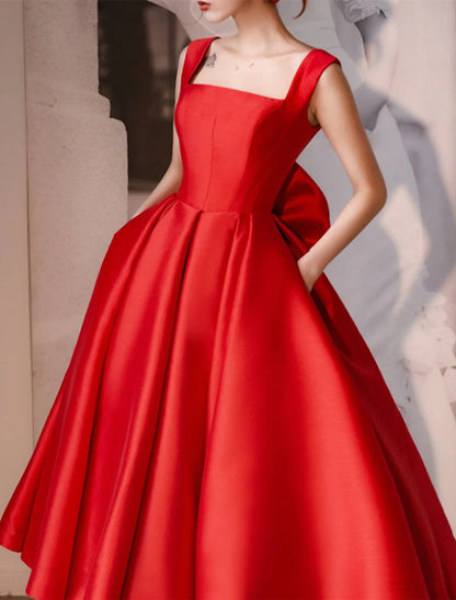 Aimishang Reception Simple Wedding Dresses Wedding Dresses A-Line Off Shoulder Cap Sleeve Tea Length Satin Bridal Gowns With Pleats Ruched