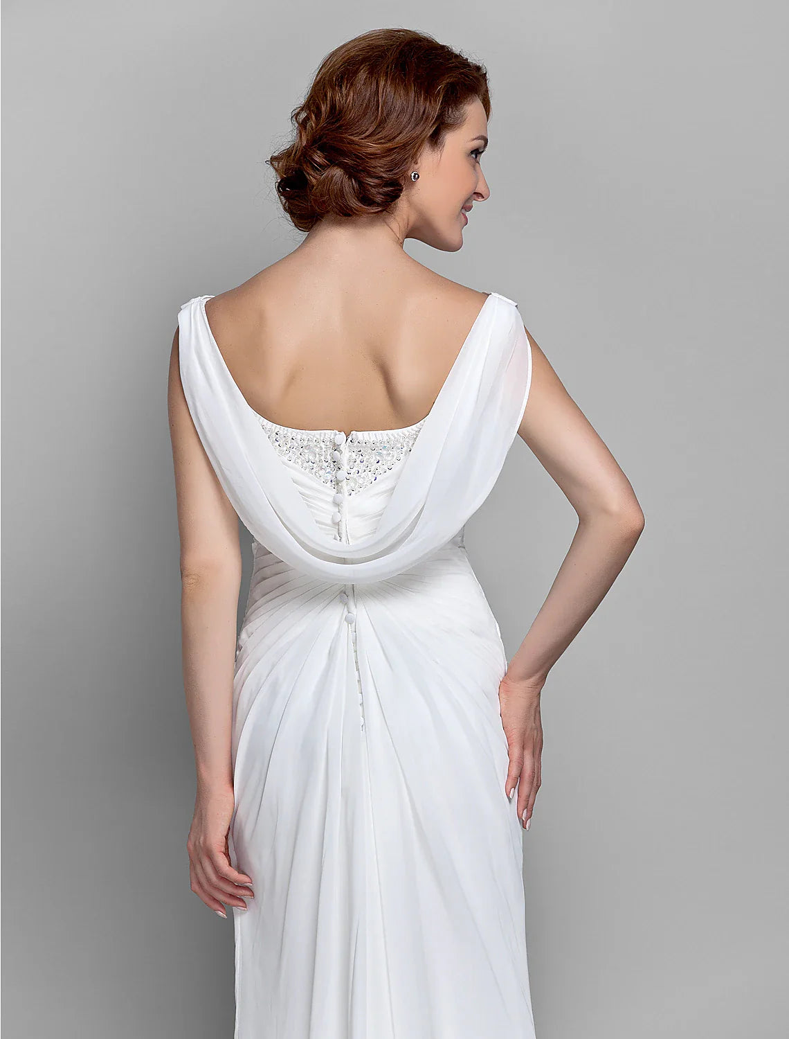Aimishang Sheath / Column Mother of the Bride Dress Fall Wedding Guest Dresses Vintage Inspired Cowl Neck Floor Length Chiffon Sleeveless with Buttons Criss Cross Crystals
