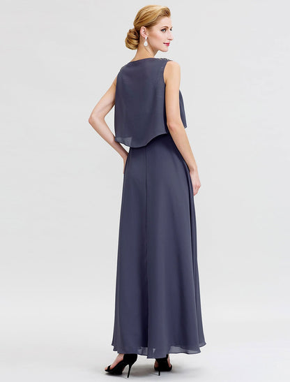Aimishang  A-Line Mother of the Bride Dress Formal Open Back Two Piece Jewel Neck Ankle Length Chiffon Sequined Sleeveless with Sashes / Ribbons Beading