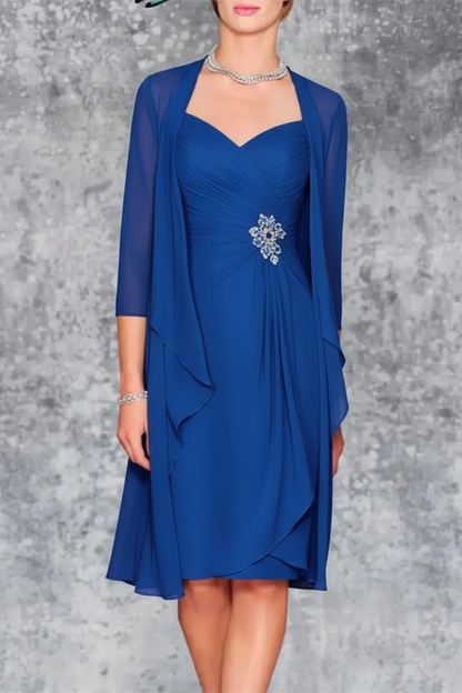 3/4 Sleeves Knee Length Ruffle Chiffon Mother of the Bride Outfits with Lace