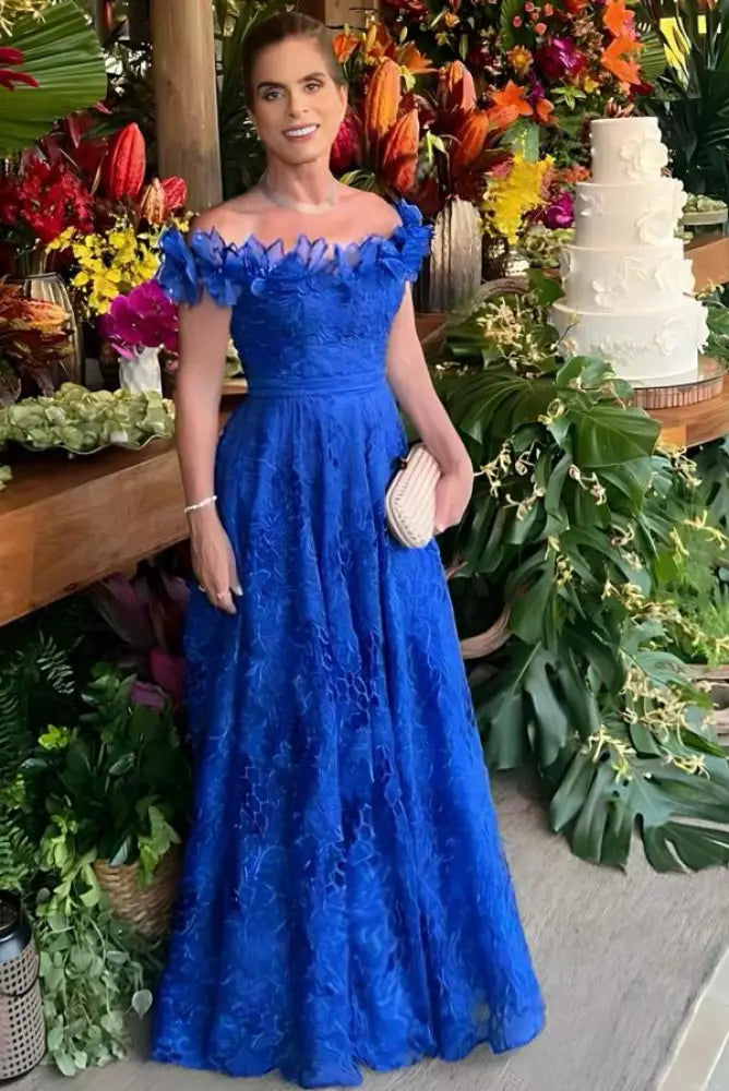 Royal Blue A-Line Wedding Guest Dresses Long with Open Back