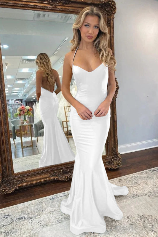 Royal Blue Backless Mermaid Prom Dress Long V Neck