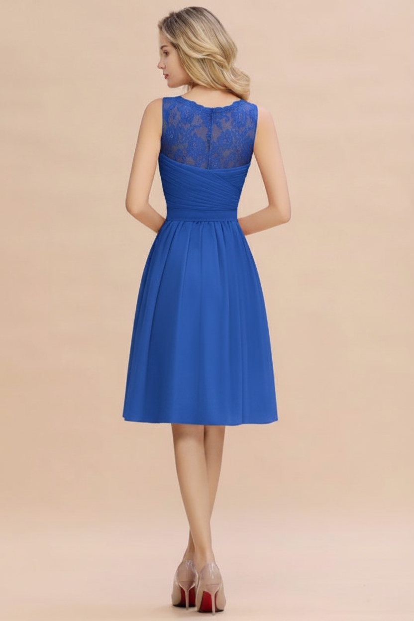 Elegant Ruffle Chiffon Short Bridesmaid Dress Sleeveless V-Neck Aline Knee Length Homecoming Dress