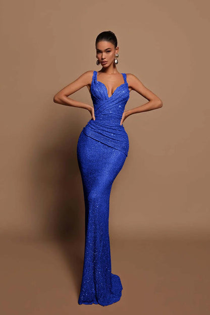 Glamorous Pink Sequin Mermaid Prom Dress Sleeveless with V-Neck
