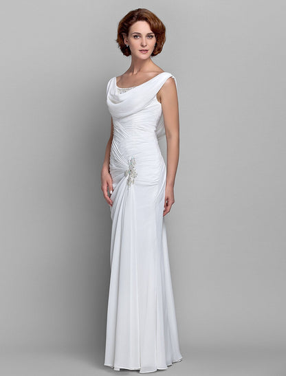 Aimishang Sheath / Column Mother of the Bride Dress Fall Wedding Guest Dresses Vintage Inspired Cowl Neck Floor Length Chiffon Sleeveless with Buttons Criss Cross Crystals