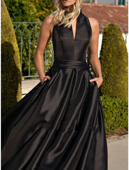 Aimishang A-Line Evening Gown Party Dress Elegant Dress Formal Fall Sweep / Brush Train Sleeveless V Neck Satin with Pleats