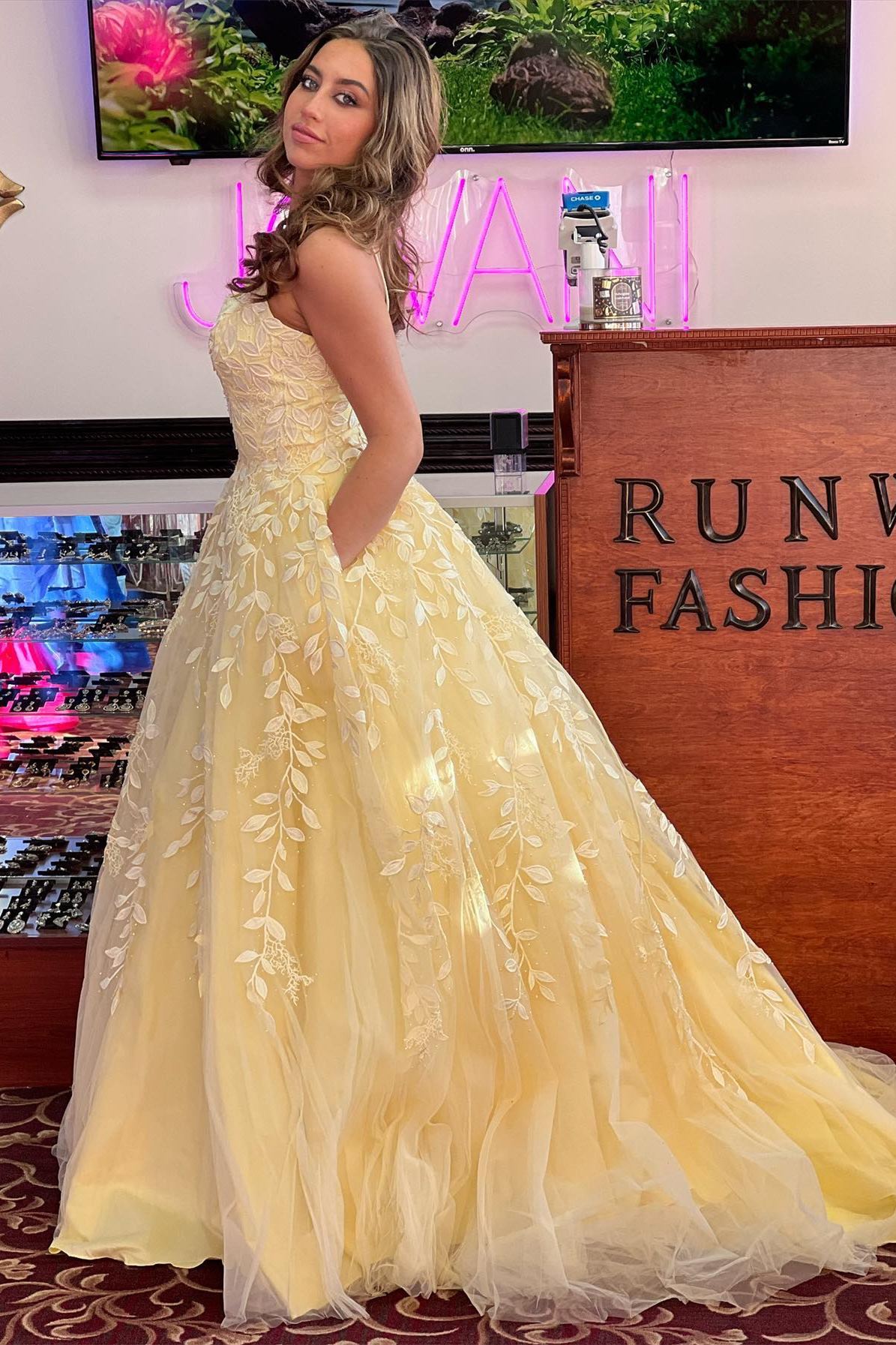 A-Line Nude Pink Straps Appliques Long Prom Gown