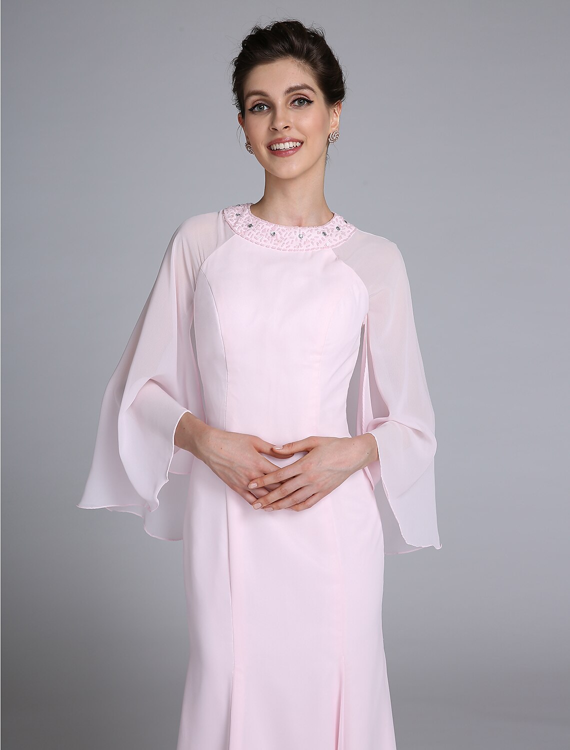 Aimishang  Mermaid / Trumpet Mother of the Bride Dress Elegant Jewel Neck Ankle Length Chiffon Long Sleeve No with Beading