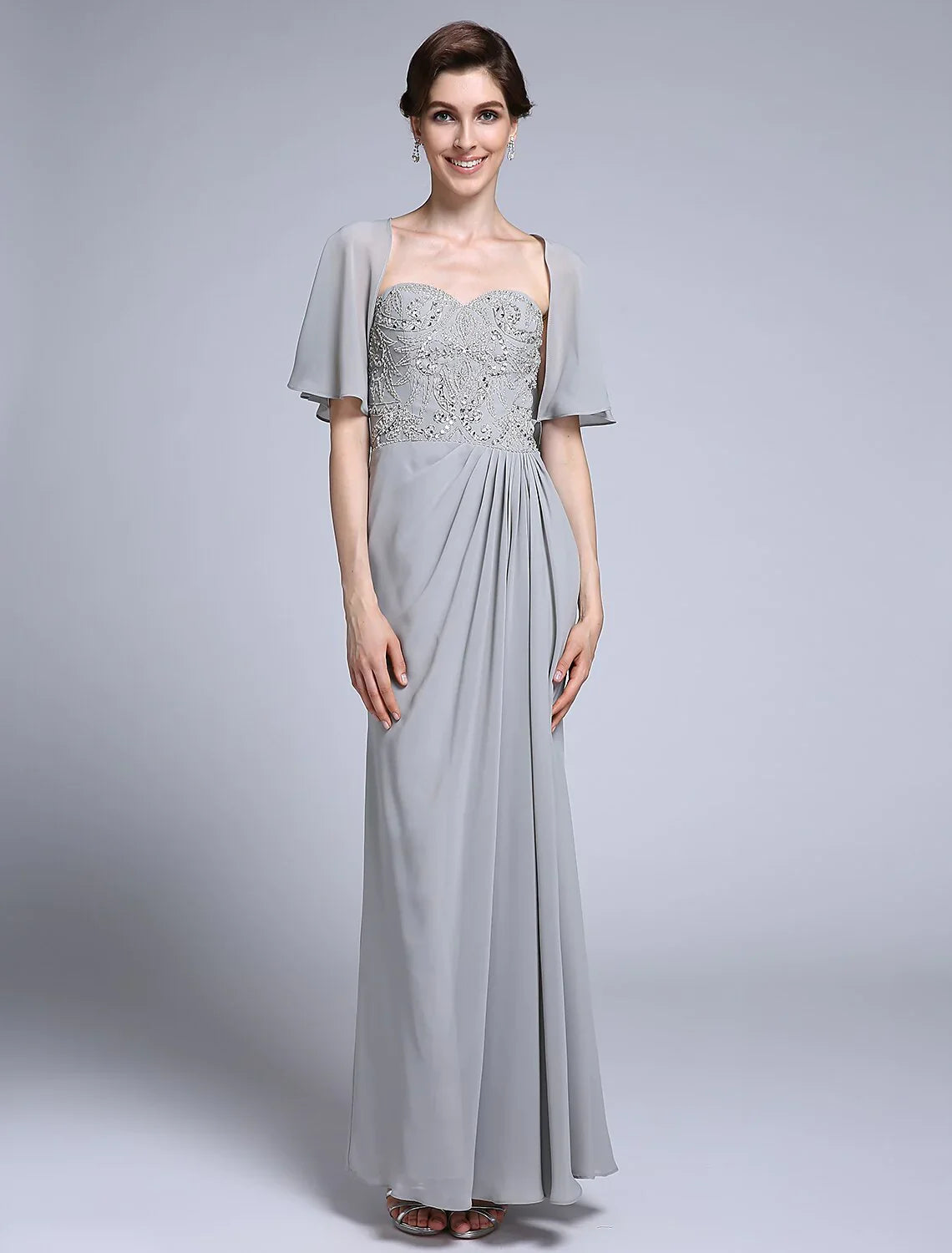 Sheath / Column Mother of the Bride Dress Convertible Dress Sweetheart Ankle Length Chiffon Half Sleeve No with Sequin Side Draping