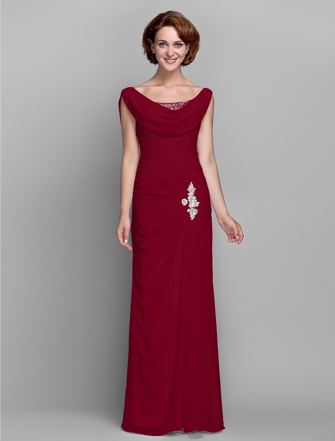 Aimishang Sheath / Column Mother of the Bride Dress Fall Wedding Guest Dresses Vintage Inspired Cowl Neck Floor Length Chiffon Sleeveless with Buttons Criss Cross Crystals