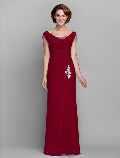 Aimishang Sheath / Column Mother of the Bride Dress Fall Wedding Guest Dresses Vintage Inspired Cowl Neck Floor Length Chiffon Sleeveless with Buttons Criss Cross Crystals