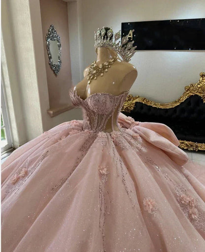 Gorgeous Pink Applique Strapless Sweet 16 Quinceanera A-Line Floor-length Prom Dress Birthday Dress Evening Dress Ball Gown HZ1024