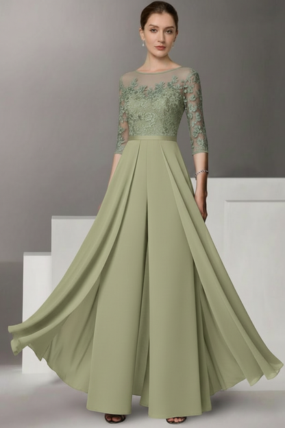 Half Sleeves Chiffon Mother of Bride Jumpsuit with Appliques