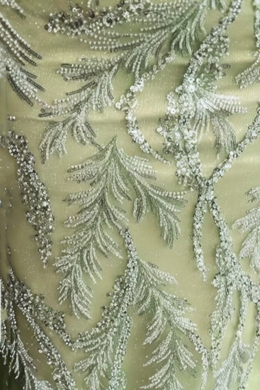 Sage Lace Beadings Mermaid V-neck Mother of the bride Dresses with Cape