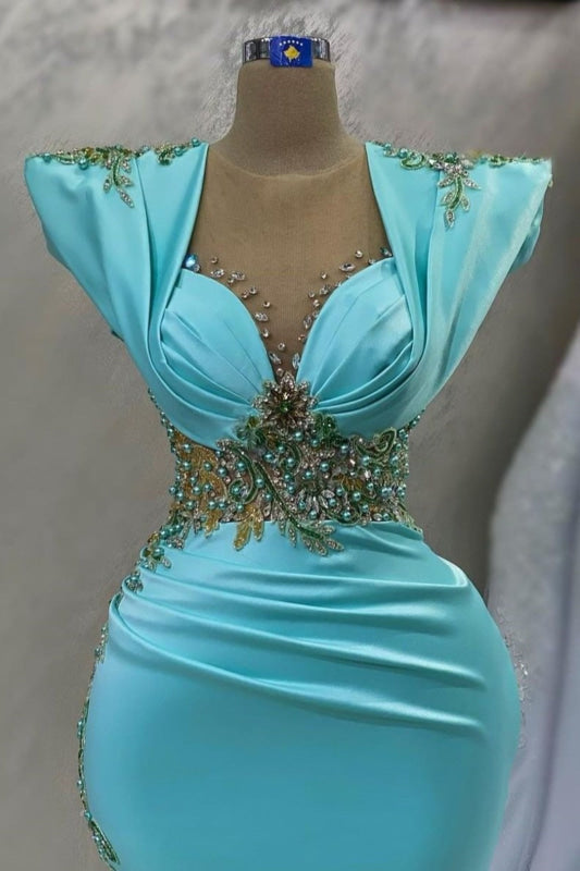 Charming Satin Prom Dress with Long Sleeves Ruffles Mermaid Evening Gowns