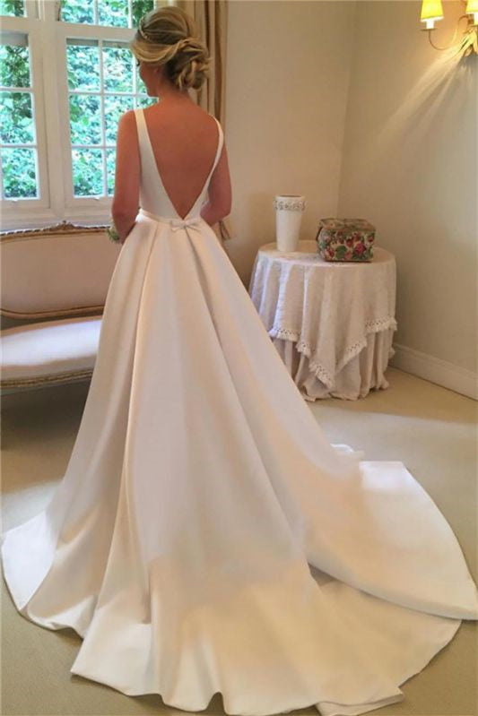 Satin Princess Chic Sleeveless Wedding Dress with Open Back